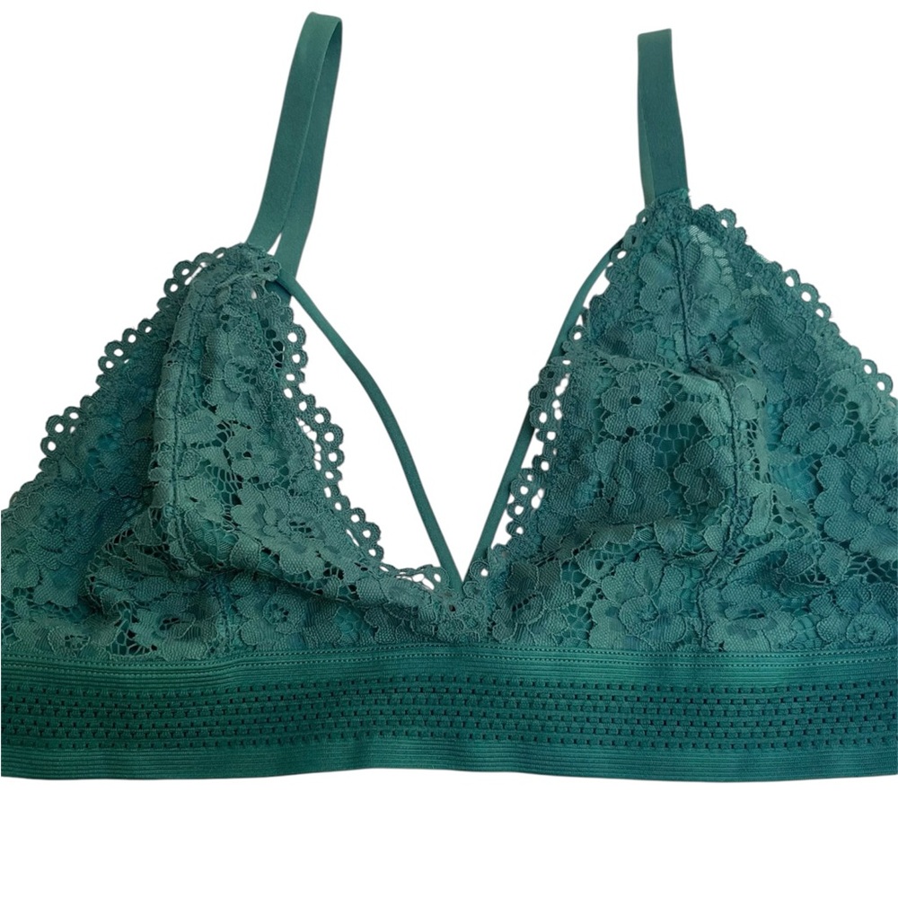 Green Floral Lace Bralette Size M Adjustable Straps Boho Lingerie